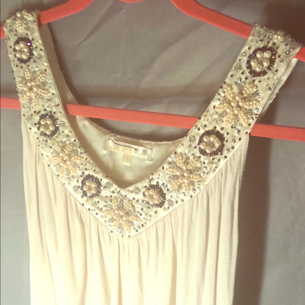 Beige pearl embellished tank